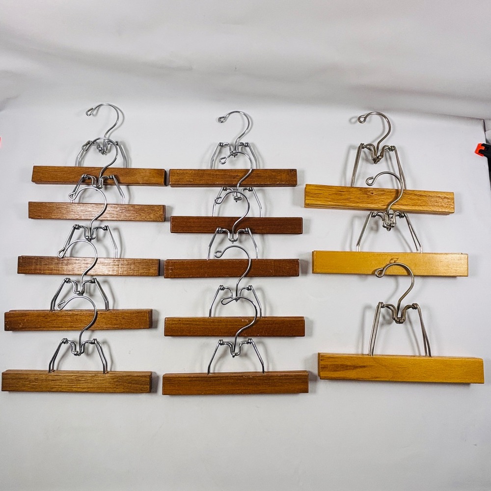 Vintage Wood Pants Hangers Clamp Style Lot of 13 Brown Setwell Unbranded